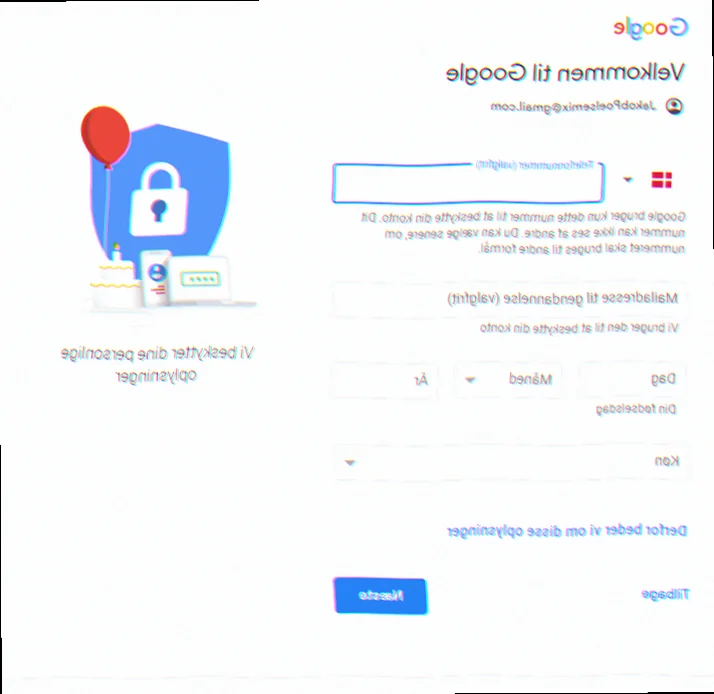Google logo med oprettelsesside